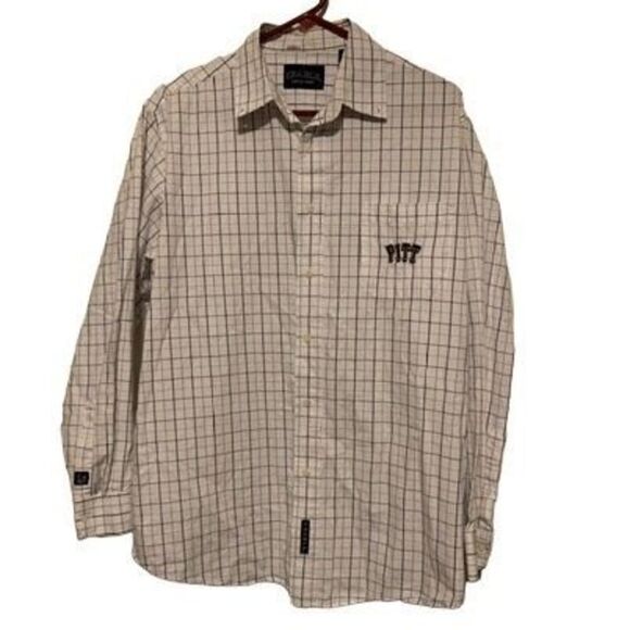 Pitt Pittsburgh Panthers Size Large White Checked Long Sleeved Button Shirt - Picture 1 of 7